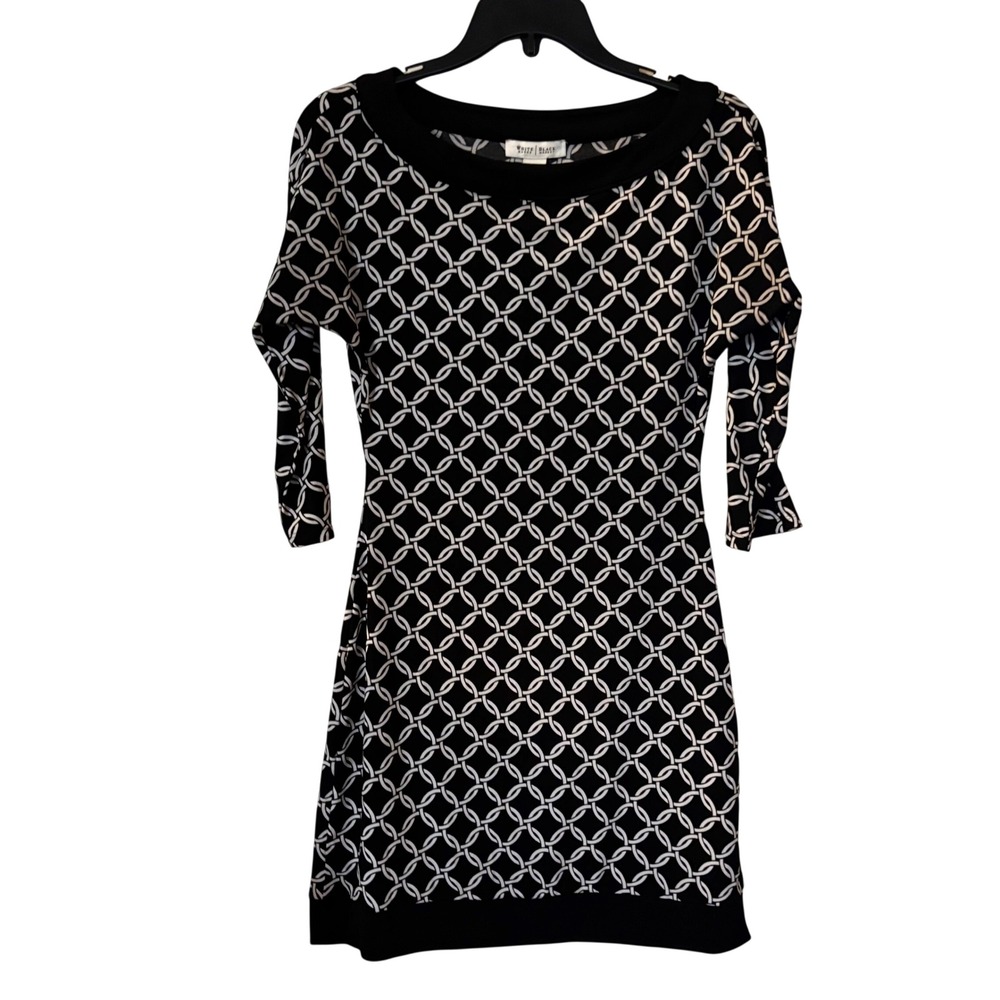 White House Black Market Women's Dress XXS‎ Geometric Chain Pattern Black White